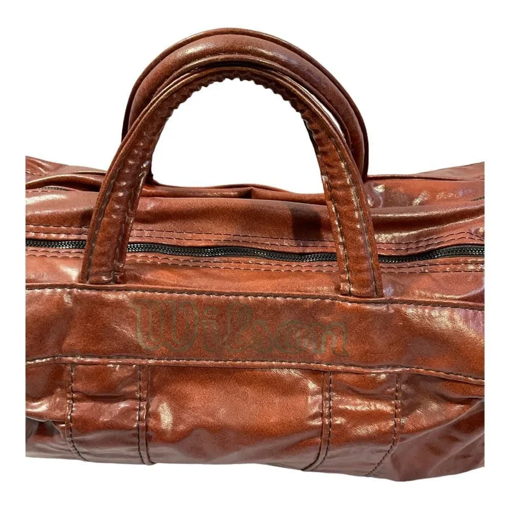 Vintage 80s Wilson Distressed Spell Out Handled Duffel Bag Gym Bag Carry On USA